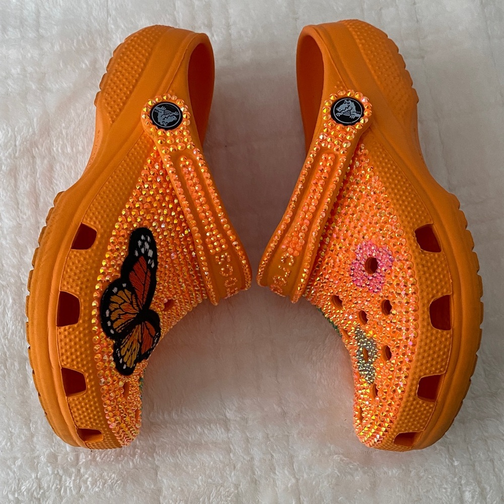CROCS Orange Slippers with Butterfly and Flower Accents - Picture 3 of 4